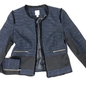 Halogen 90s Streetwear Office  Career Crop Jacket Suit Coat Fringe Open Front